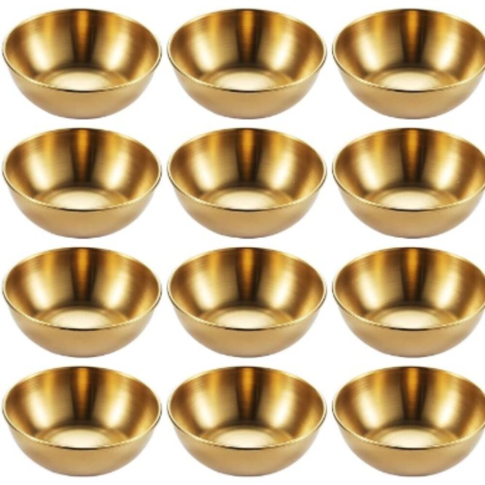 Set of 12 - Stainless Steel Sauce Dishes, Gold Mini Saucers Bowl Round Seasoning